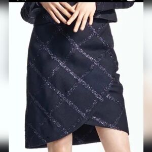 Brooks Brothers Black Wool Shimmering Tweed Pencil Skirt